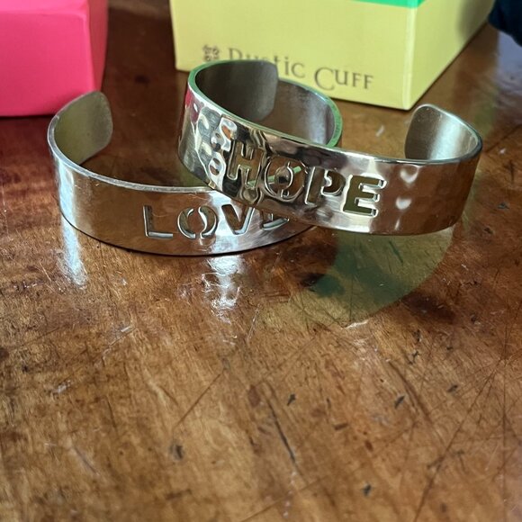 Rustic Cuff Inspirational Brass LOVE HOPE Bracelet Set in Gift Box - Picture 2 of 5